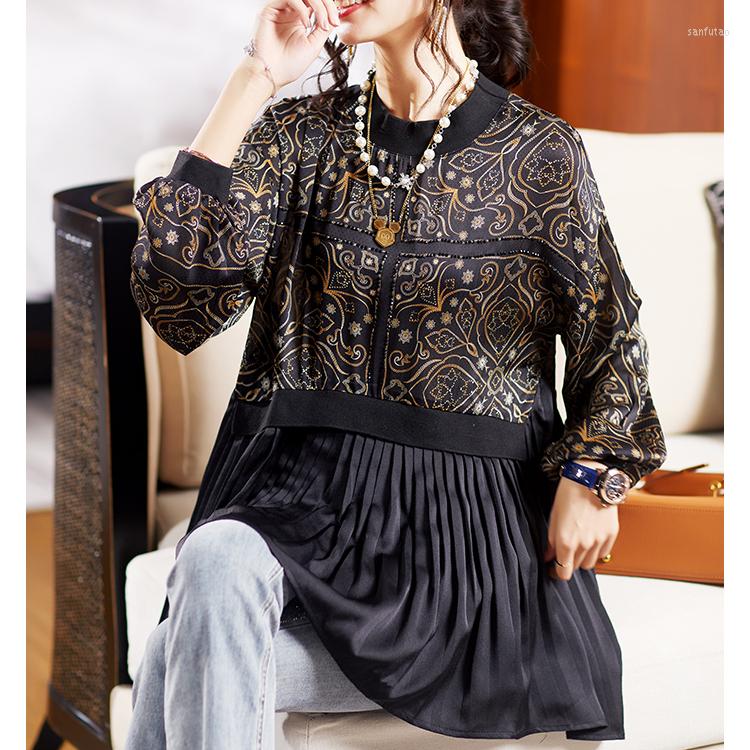Women's Blouses Casual Loose Printed Satin Tops Women Shirts Vintage Mother Pleated Pullovers Blusa Mujer, Black
Women's Blouses Casual Loose Printed Satin Tops Women Shirts Vintage Mother Pleated Pullovers Blusa Mujer, Black