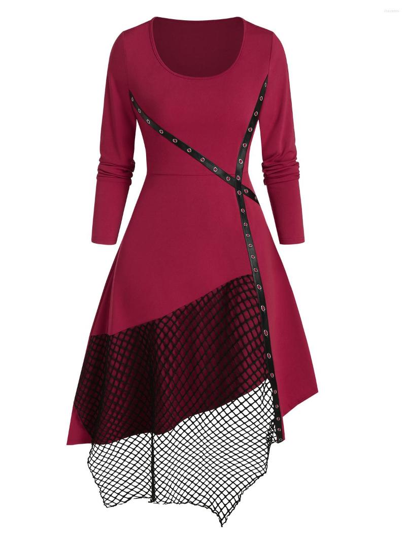 Casual Dresses Grommet Mesh Insert High Waist Asymmetrical Long Dress Full Sleeve Design Vestido Feminino, Lava red
Casual Dresses Grommet Mesh Insert High Waist Asymmetrical Long Dress Full Sleeve Design Vestido Feminino, Lava red