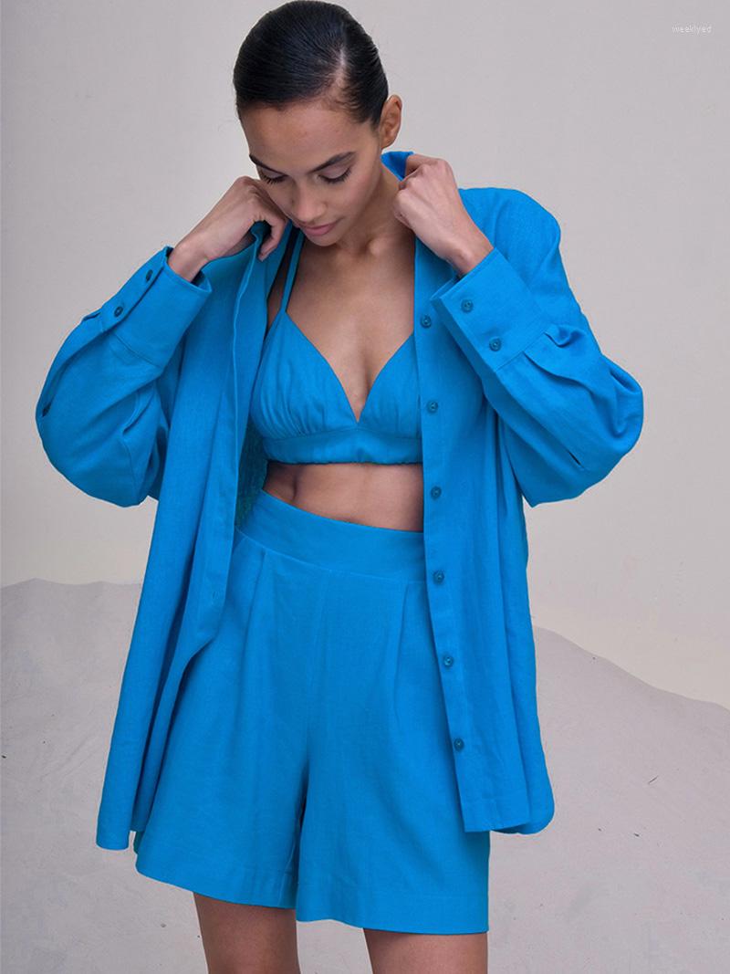 Women' Tracksuits 2022 Women Autumn Winter Elegant Linen Shorts Sets Loose Fit Office Shirt Suit Outfits Solid Long Sleeve 3 Two Piece Set, Blue
Women' Tracksuits 2022 Women Autumn Winter Elegant Linen Shorts Sets Loose Fit Office Shirt Suit Outfits Solid Long Sleeve 3 Two Piece Set, Blue