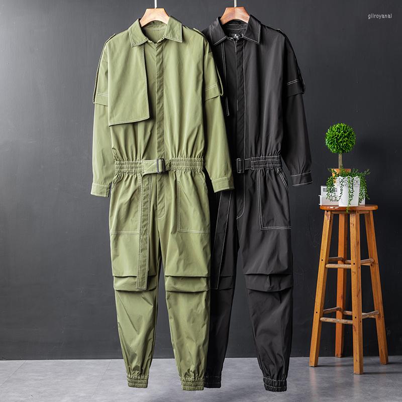 Men's Pants Men's Hip-hop Safari Style Long Sleeve Overalls Casual Black Green Full Length Trousers
