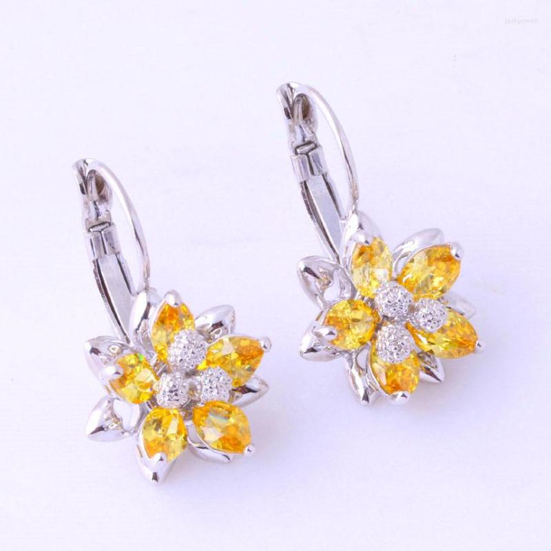 Hoop Earrings Top Quality Aesthetic Yellow Crystal Flowers Silver Color For Womens Wedding Jewelry J0138
Hoop Earrings Top Quality Aesthetic Yellow Crystal Flowers Silver Color For Womens Wedding Jewelry J0138