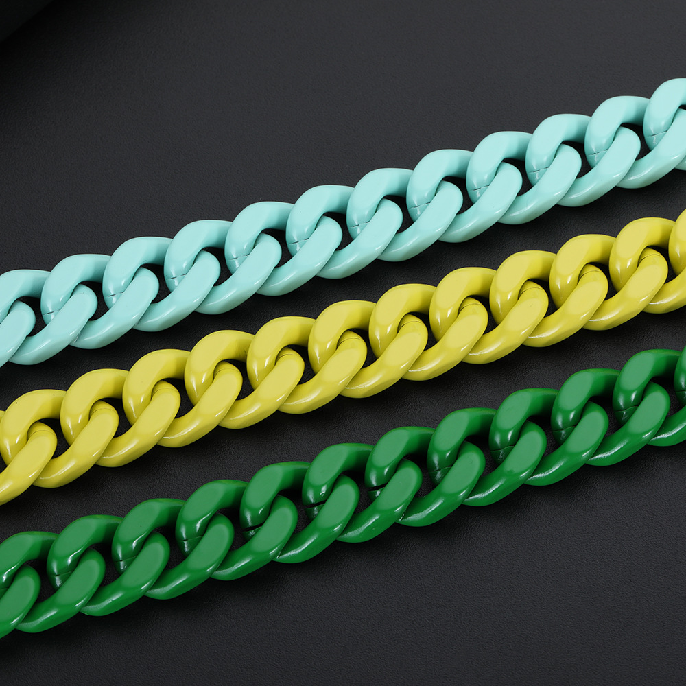 Hip Hop Colorful Stainless Steel Cuban Chain Necklace Spring Buckle Women Men Couple Jewelry