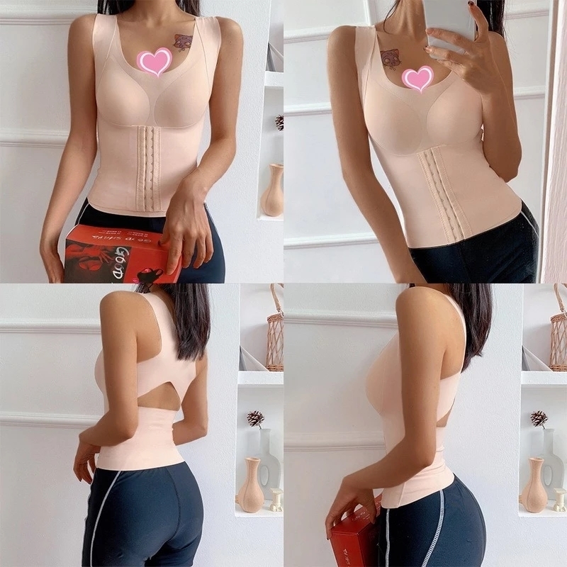 Waist Tummy Shaper Women 3-in-1 Body Shapewear Posture Corrector Underwear Control Back Support Push Up Bra Vest Slim Tank Top Corset 221011