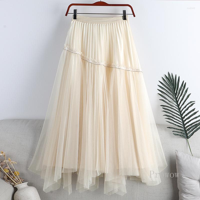 Skirts Double Wearing Irregular Mesh Spliced Midi Skirt Beige 2022 High Waist Large Swing Pleated Women Faldas Largas Mujer, White
Skirts Double Wearing Irregular Mesh Spliced Midi Skirt Beige 2022 High Waist Large Swing Pleated Women Faldas Largas Mujer, White