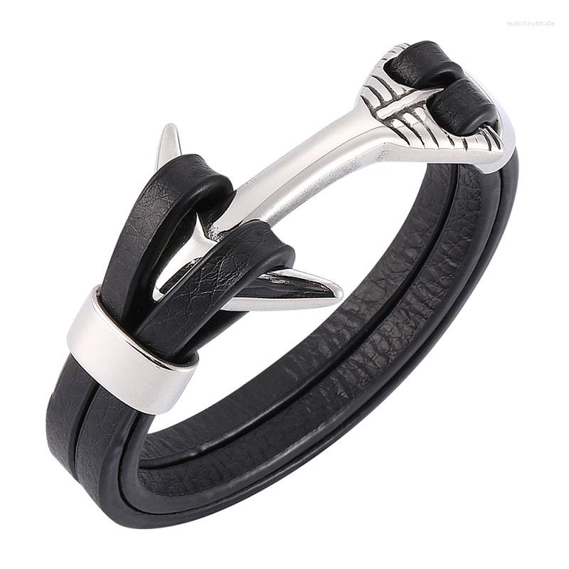 Charm Bracelets Punk Stainless Steel Anchor Buckle Black Leather Rope Men Jewelry Fashion Hand Bangles Male Wrist Band
Charm Bracelets Punk Stainless Steel Anchor Buckle Black Leather Rope Men Jewelry Fashion Hand Bangles Male Wrist Band