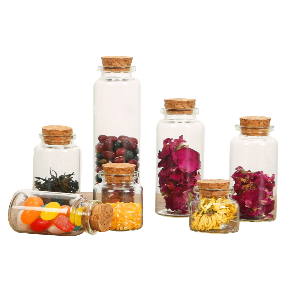 Dia. 30mm Flat bottom Clear Glass Bottle Vial Ttransparent Test-tube Tea Packing Container with Cork Stopper