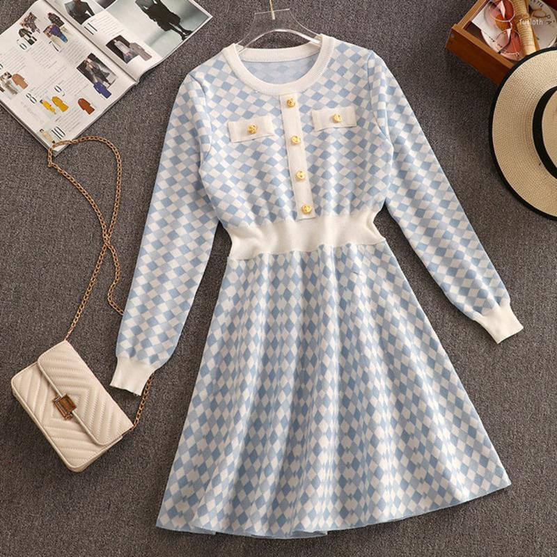 Casual Dresses 2022 Runway Design Vintage Plaid Knitting Sweater Dress Women Long Sleeve Single-breasted Party Mini Robe, Picture color9
Casual Dresses 2022 Runway Design Vintage Plaid Knitting Sweater Dress Women Long Sleeve Single-breasted Party Mini Robe, Picture color9