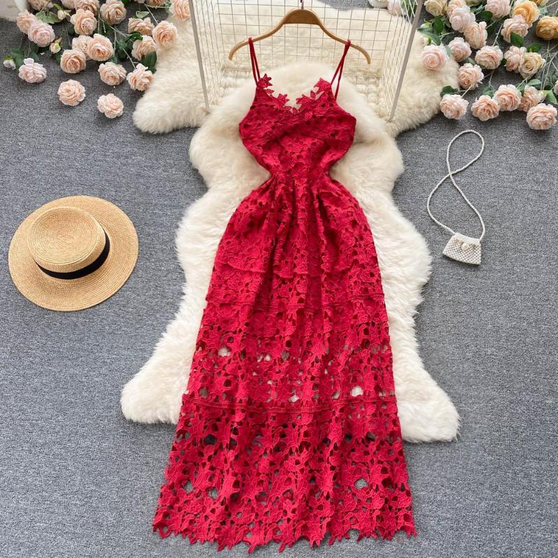 Casual Dresses Women Summer V-neck Banquet Sexy Slim Hollow Lace Maxi Dress Fashion Sleeveless Solid Color Elegant Clothes Vestidos G449, Black
Casual Dresses Women Summer V-neck Banquet Sexy Slim Hollow Lace Maxi Dress Fashion Sleeveless Solid Color Elegant Clothes Vestidos G449, Black