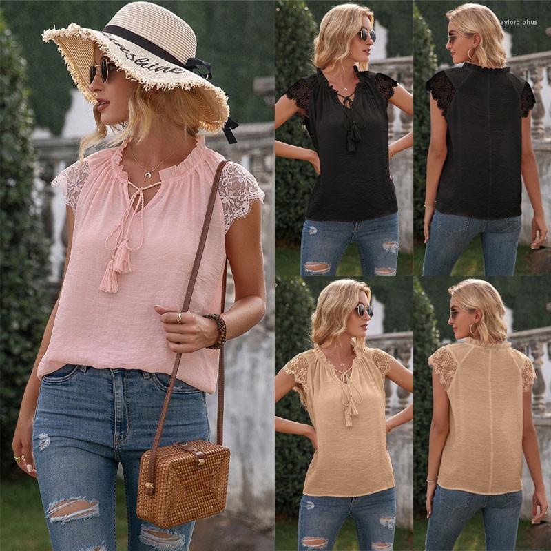 Women' Blouses Fashion Lace Patchwork Women V-Neck Hollow Out Short Sleeve Summer Shirt Loose Casual Blusas Streetwear Tops Femme, Khaki
Women' Blouses Fashion Lace Patchwork Women V-Neck Hollow Out Short Sleeve Summer Shirt Loose Casual Blusas Streetwear Tops Femme, Khaki
