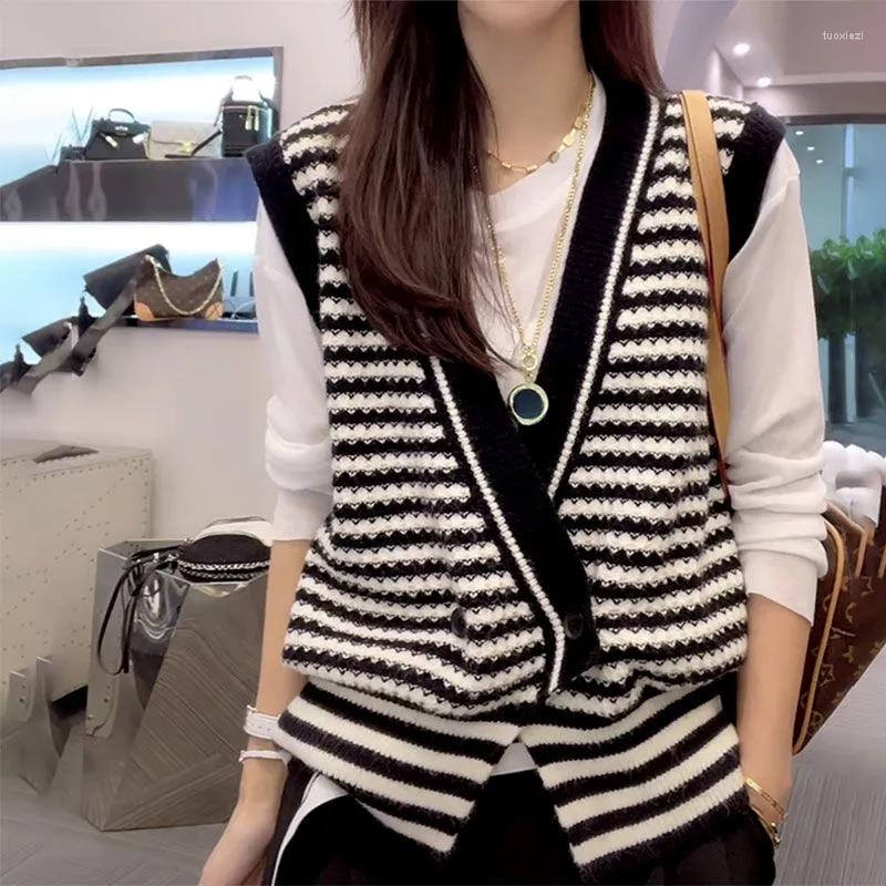 Women's Vests Sweater For Women Striped V Neck Cardigan Sleeveless Vest With Button Female Knitted Loose Casual Outerwear, Black
Women's Vests Sweater For Women Striped V Neck Cardigan Sleeveless Vest With Button Female Knitted Loose Casual Outerwear, Black
