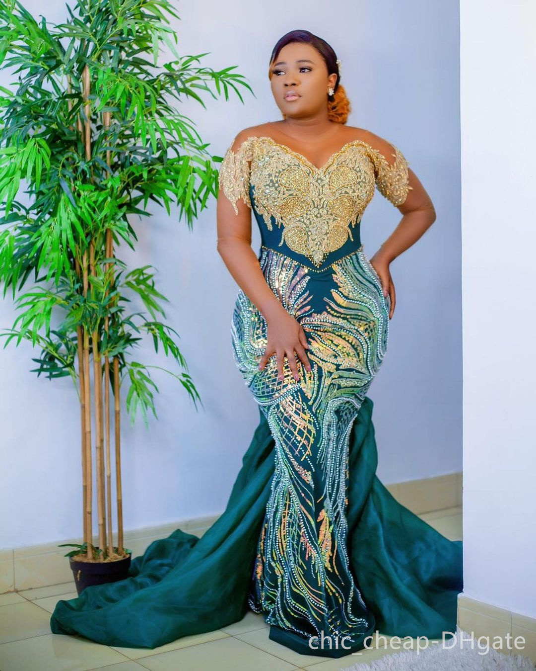 Arabic Aso 2022 Ebi Sequined Prom Dresses Lace Beaded Evening Formal Party Second Reception Birthday Engagement Gowns Dress ZJ788