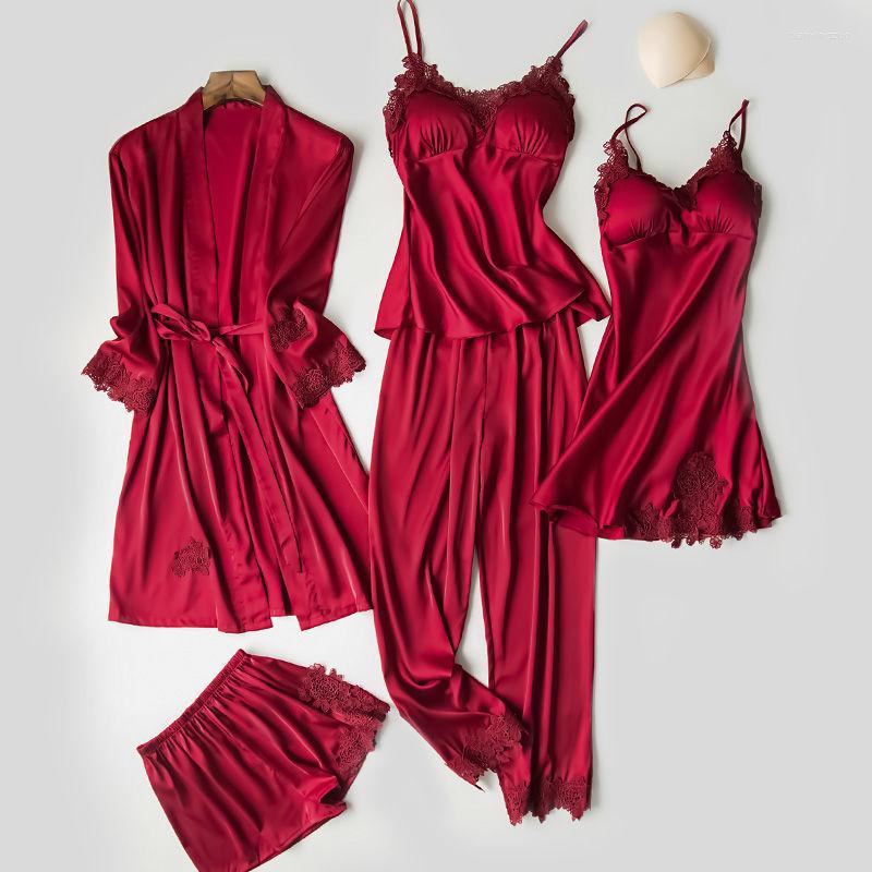 Women's Sleepwear Women Five-piece Sets High Quality Sexy Long Sleeve Nightdress Ice Silk Home Wear With Chest Pad Suspender Pajamas, 3681
Women's Sleepwear Women Five-piece Sets High Quality Sexy Long Sleeve Nightdress Ice Silk Home Wear With Chest Pad Suspender Pajamas, 3681