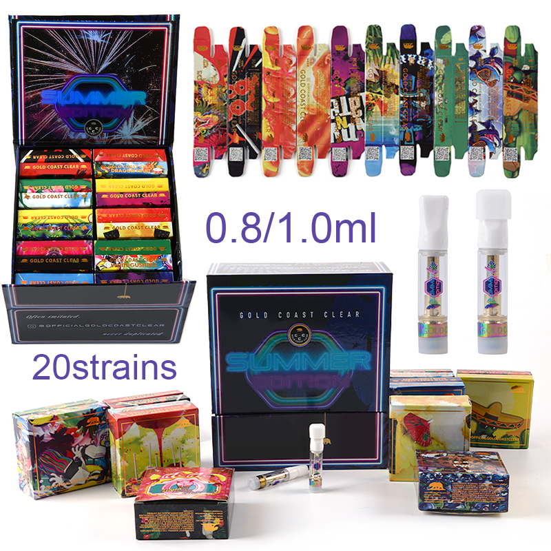 GCC 0.8ml Atomizers Gold Coast Clear Summer Edition Vapes Cartridges Packaging Empty Ceramic Coil Thick Oil Glass Carts Vaporizer 510 Thread E Cigarettes
GCC 0.8ml Atomizers Gold Coast Clear Summer Edition Vapes Cartridges Packaging Empty Ceramic Coil Thick Oil Glass Carts Vaporizer 510 Thread E Cigarettes