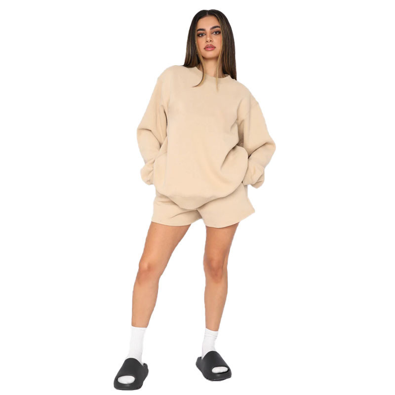 Womens Two Piece Pants 2 Piece Sets Womens Outfits Wholesale Drop Solid Color Pullover Long Sleeve Fleece Sweatshirt Fashion Casual Shorts Set 221010
