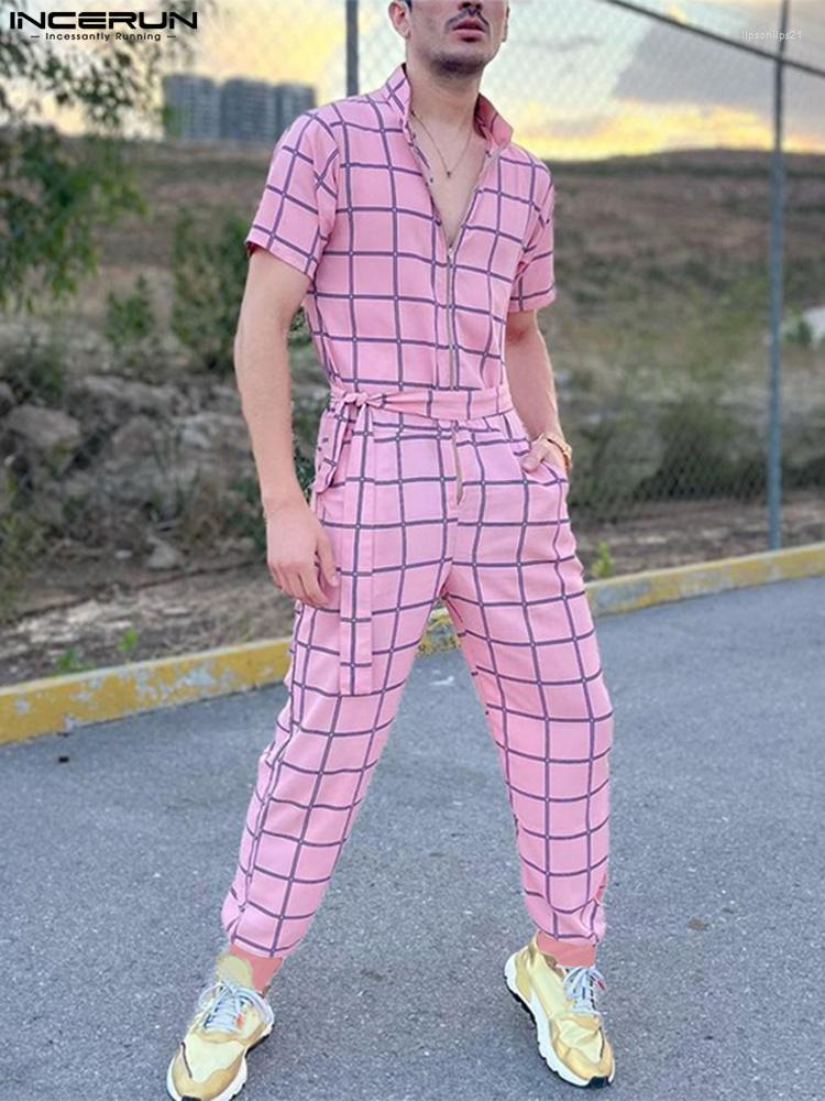 Men' Pants INCERUN Men Jumpsuits Plaid Lapel Short Sleeve Streetwear Zipper 2022 Fashion Casual Rompers With Belt Summer Overalls -5XL, Pink
Men' Pants INCERUN Men Jumpsuits Plaid Lapel Short Sleeve Streetwear Zipper 2022 Fashion Casual Rompers With Belt Summer Overalls -5XL, Pink