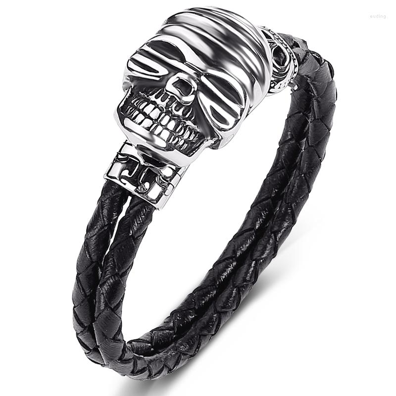 Charm Bracelets Trendy Stainless Steel Genuine Leather Skull Bracelet Men Punk Rock Jewelry Male Bangle Skeleton Wristband Party Gift P534
Charm Bracelets Trendy Stainless Steel Genuine Leather Skull Bracelet Men Punk Rock Jewelry Male Bangle Skeleton Wristband Party Gift P534