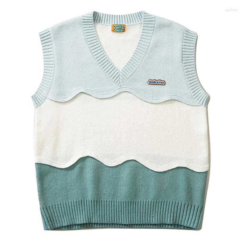 Men' Sweaters Men' Knitted Vest Wave Pattern Patchwork Streetwear Harajuku Oversize Loose Casual V-Neck Sleeveless Pullover Male Top, Green
Men' Sweaters Men' Knitted Vest Wave Pattern Patchwork Streetwear Harajuku Oversize Loose Casual V-Neck Sleeveless Pullover Male Top, Green