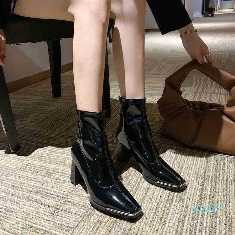Winter Leather Women Shoes Elastic Thin Thick Heels High Martin Autumn And 2022, Black
Winter Leather Women Shoes Elastic Thin Thick Heels High Martin Autumn And 2022, Black