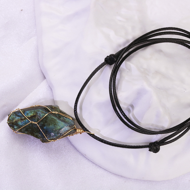 Natural Raw Stone Necklace Amethyst Rose Quartz Citrine Crystal Pendant Woven Adjustable Necklaces Men Women Jewelry Gift