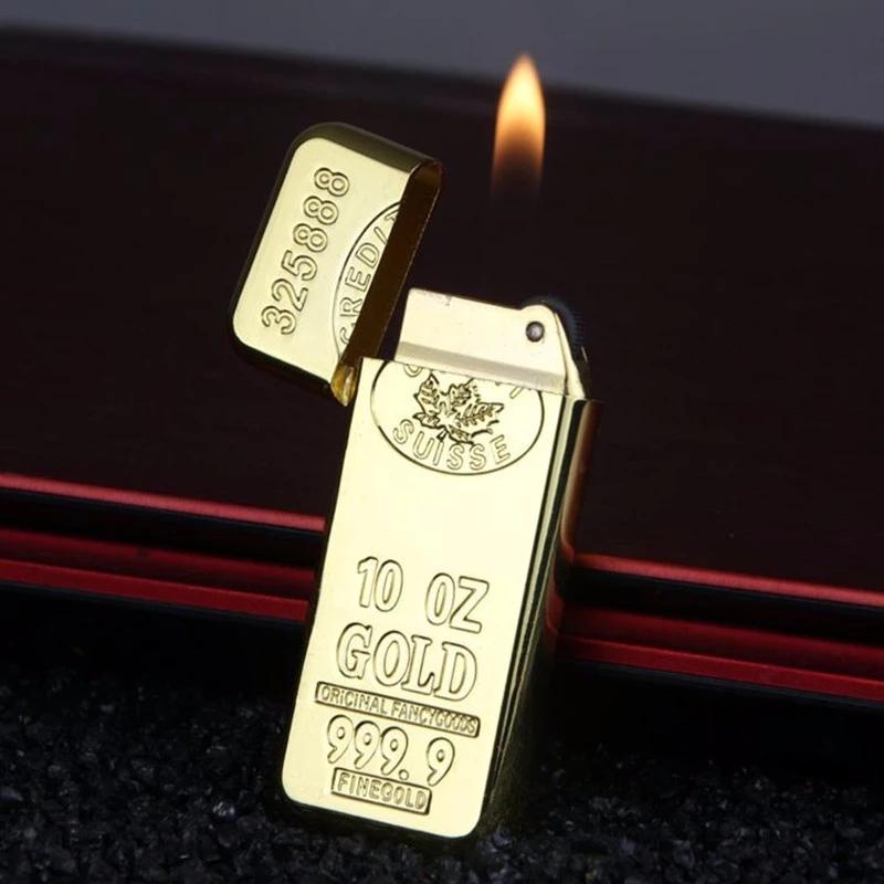 Lighters Cigarette Accessories Fashion Gold Bar Torch Shape Butane Gas Wheel Metal Lighter Inventory Wholesale W260202