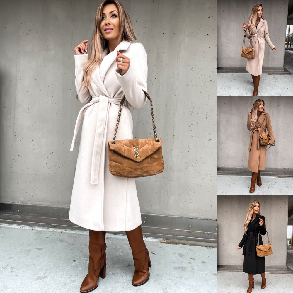 Women's Wool & Blends 2022 Autumn Winter Fashion Lapel Long Sleeve Women Casual Elegant Cardigan Solid Color Woolen Coat Jacket Woman