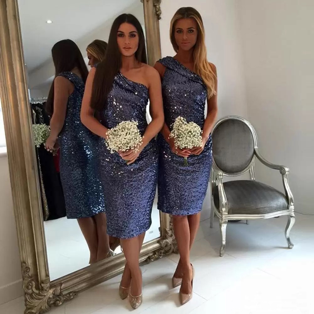 Sequins Bridesmaid Full Dresses Short Honor of Maid Formal for Summer Wedding Guest Bling Custom Tail Party Gowns