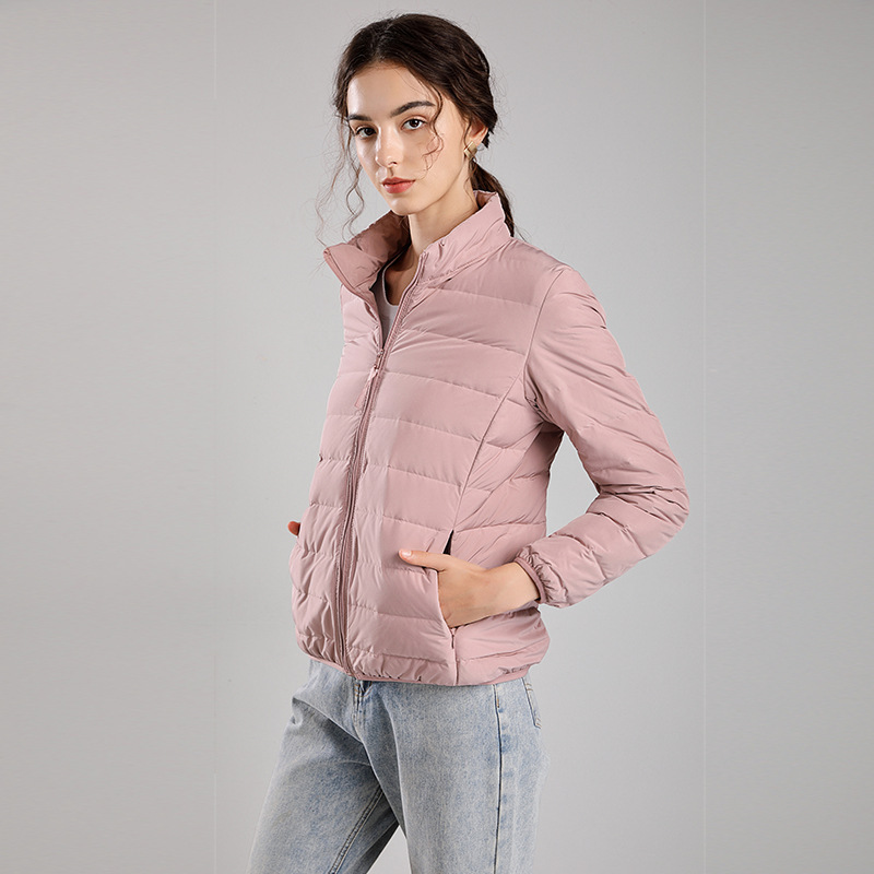 VT763 Women's Yoga Short Thin White Duck Down Jacket Outfit Solid Color Puffer Coat Sports Winter Outwear 7 Colors S-3XL