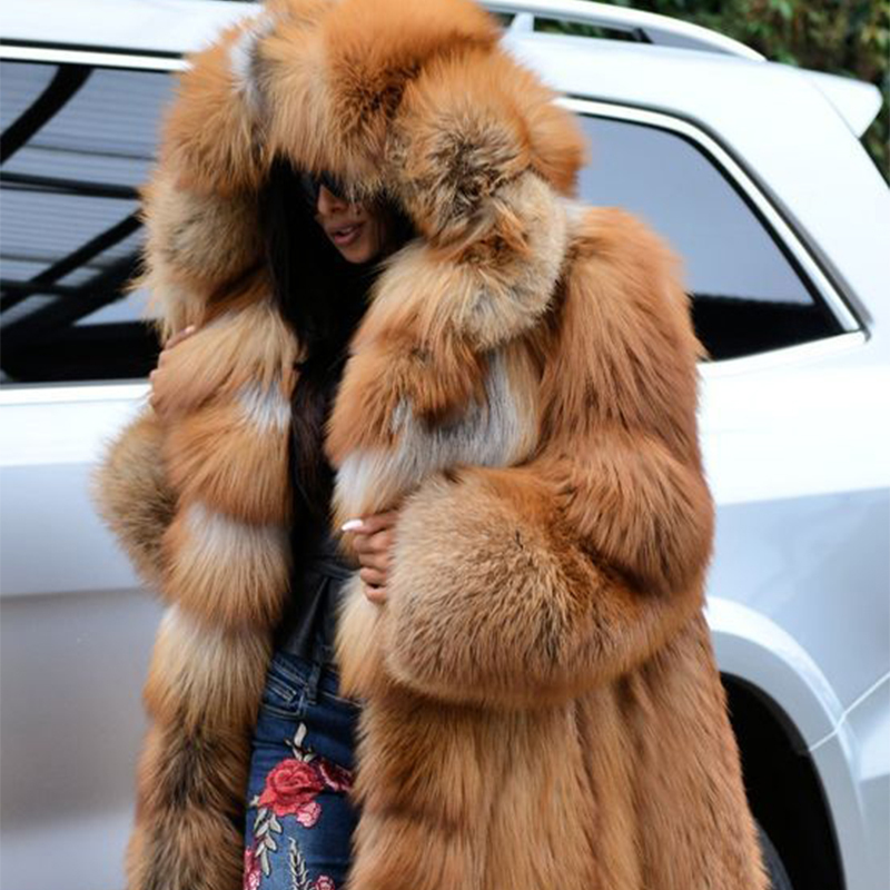 Plus Size Faux Fur Thick Long Coats Women Fashion Warm Maxi Floor Length Oversized Hooded Jackets Female Winter Clothes 201110
