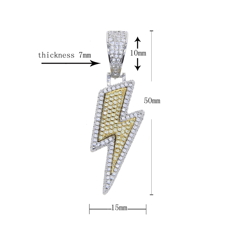 Iced-Out Lighing Pendant Necklace: Two-Tone CZ Charm for Men & Women fa71