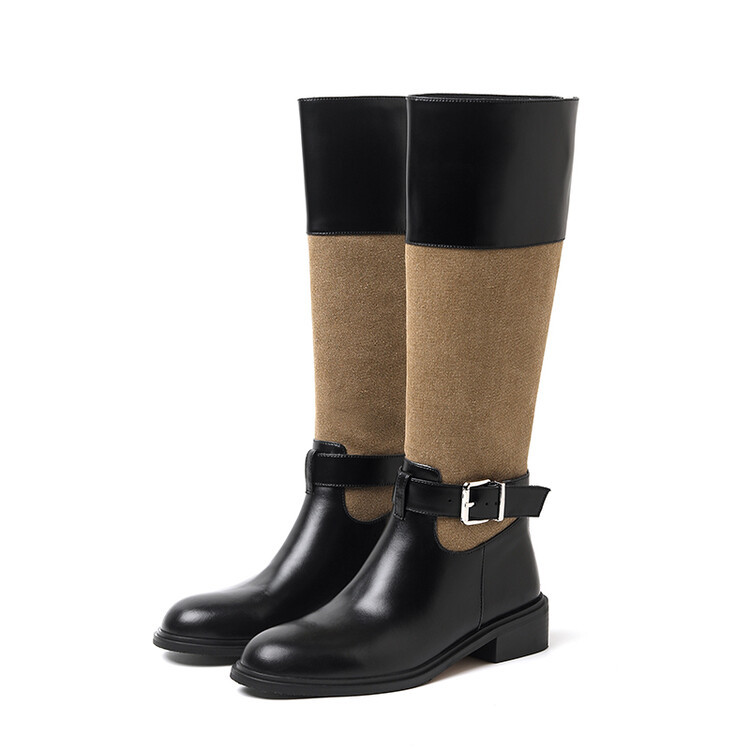 Ladies retro stitched riding boots with high barrel and rounded mid-heel boots, Black
Ladies retro stitched riding boots with high barrel and rounded mid-heel boots, Black