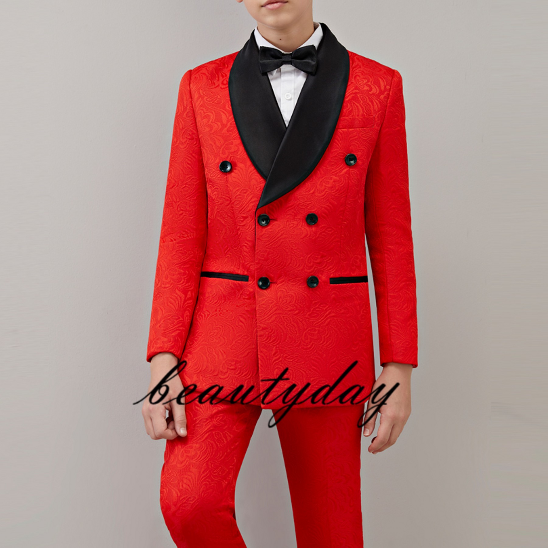 White Ring Bearer Boy's Formal Wear Tuxedos Shawl Lapel Black Collars Children Attire For Wedding Party Kids Suit Set