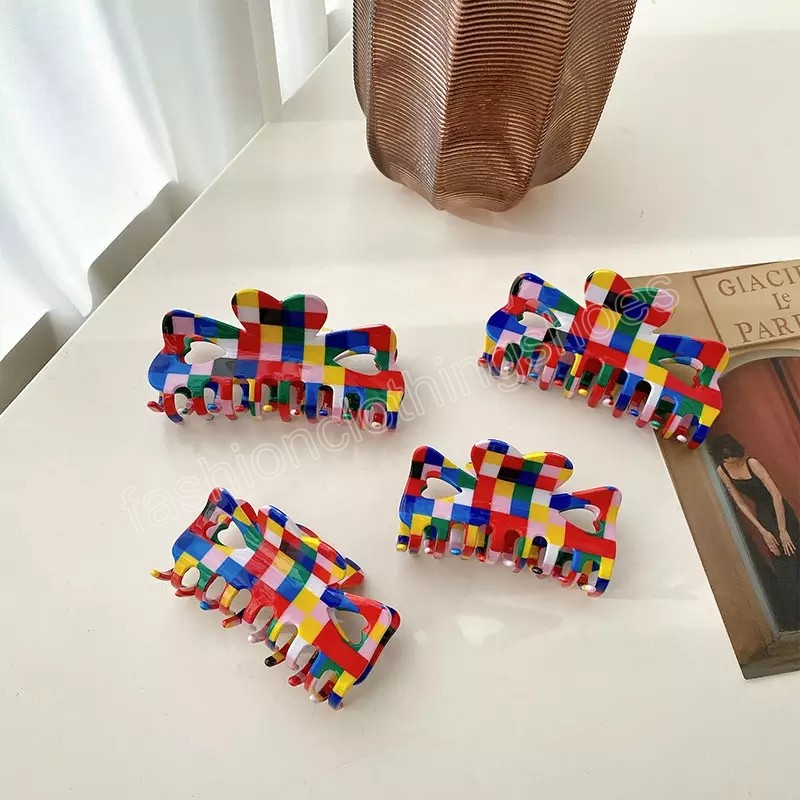 Temperament Hair Clip Imitate Acetate Checkered Classic Retro Clmaps Design Colorful Hair Claw Women Headwear