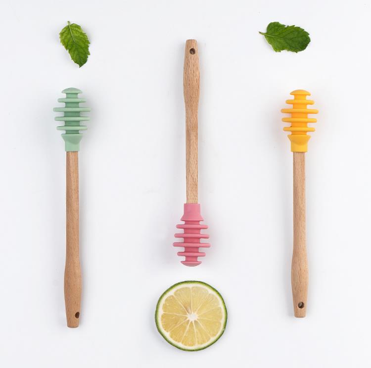 Silicone Tools Honey Spoon Drizzle Stick Honeys Mixing Stirrer Dip Spiral Server Kitchen Gadget Tool SN4719