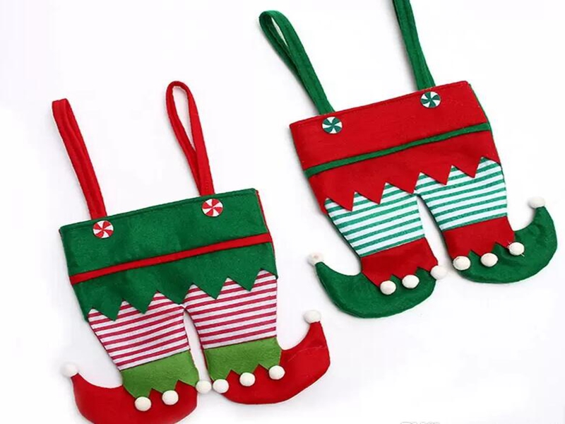 Non Woven Fabric Christmas Elf Pants Stocking Candy Bag Kids X-mas Party Decoration Ornament Gift