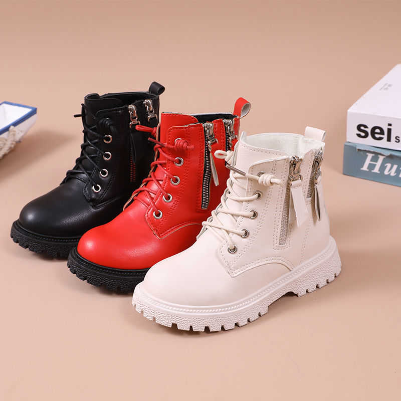 Boots Child Ankle PU Winter Leather Shoes Toddler Girl Double Zip Platform Girls Sneakers Red Fashion Booties Casual Y2210