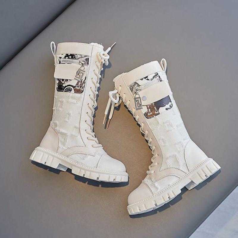 Boots Autumn Girls Fashion High Children's Chain Waterproof Flat Heels Kids Soft Sole Princess Leather Shoes H150 L221011