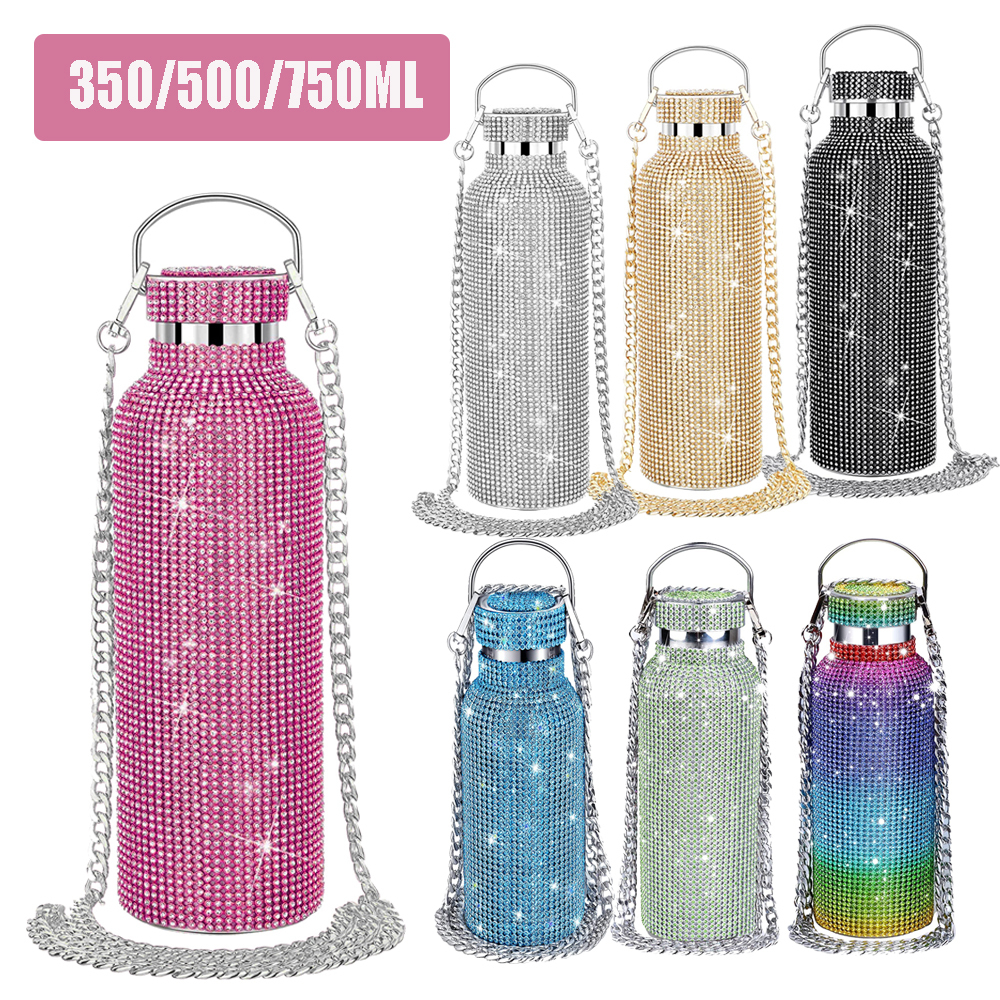 Water Bottles Bling Diamond Thermos Bottles Portable Glitter Water Bottle Crossbody Stainless Steel Thermal Flask 350ml500ml750ml 7820575