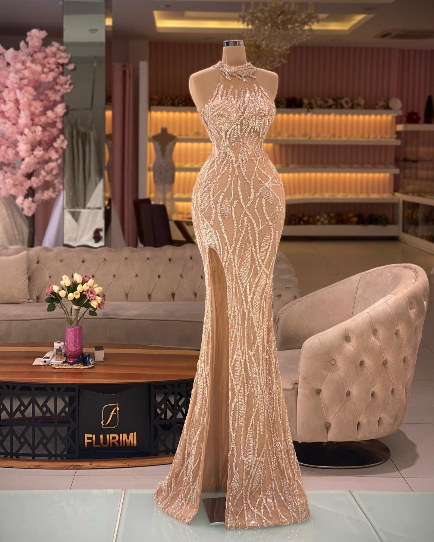 Graceful Lace Mermaid Prom Dresses with Overskirts Side Split Party Dresses High Neck Sequins Sleeveless Custom Made Evening Dress