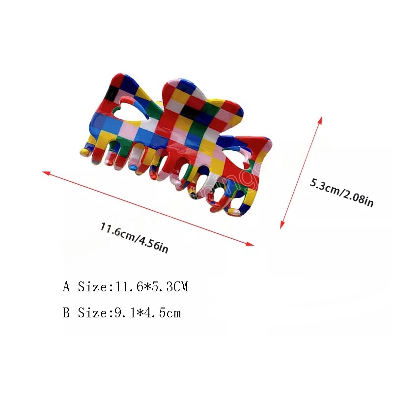 Temperament Hair Clip Imitate Acetate Checkered Classic Retro Clmaps Design Colorful Hair Claw Women Headwear