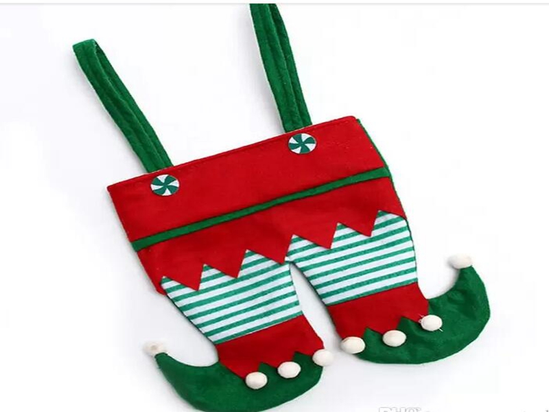 Non Woven Fabric Christmas Elf Pants Stocking Candy Bag Kids X-mas Party Decoration Ornament Gift