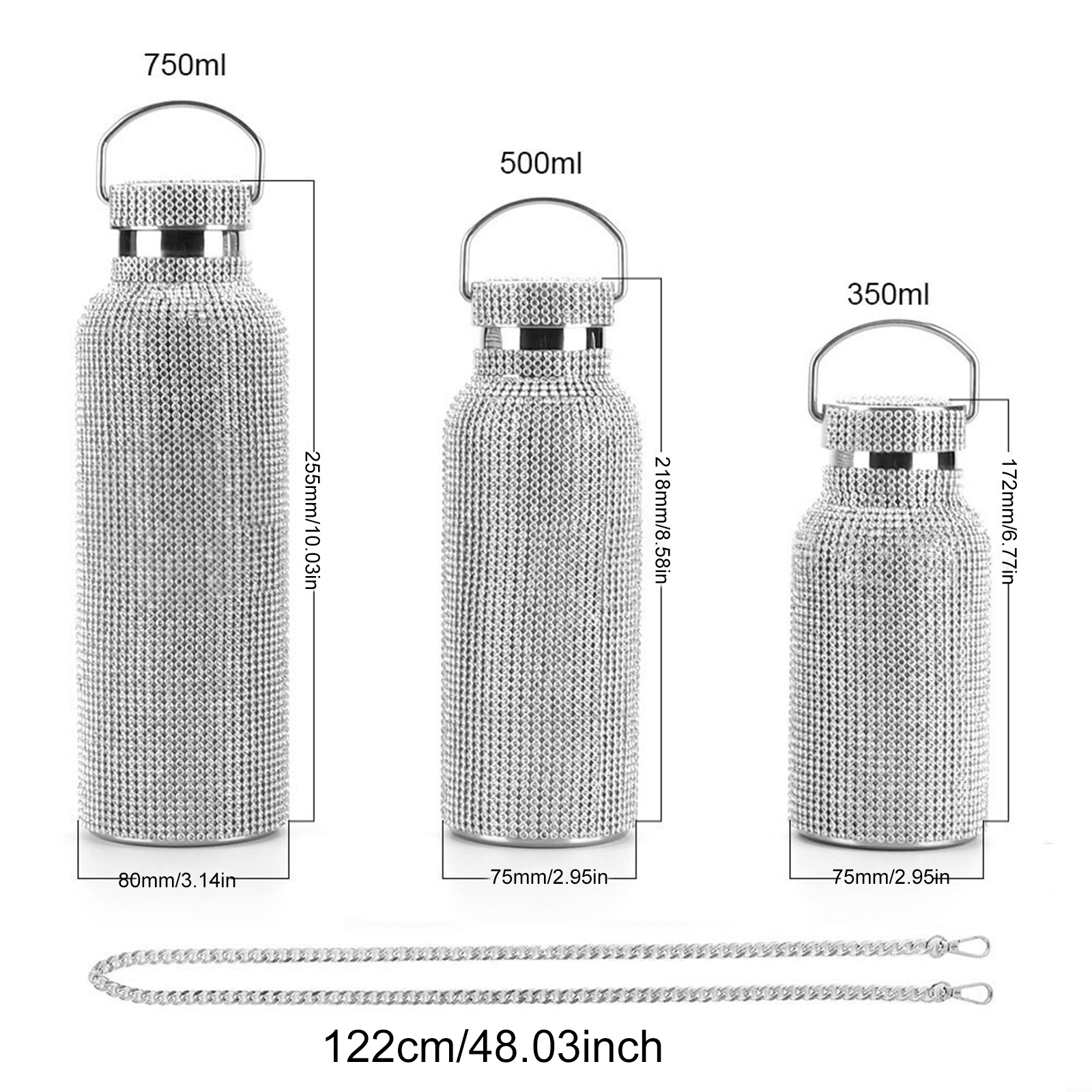 Water Bottles Bling Diamond Thermos Bottles Portable Glitter Water Bottle Crossbody Stainless Steel Thermal Flask 350ml500ml750ml 7820575