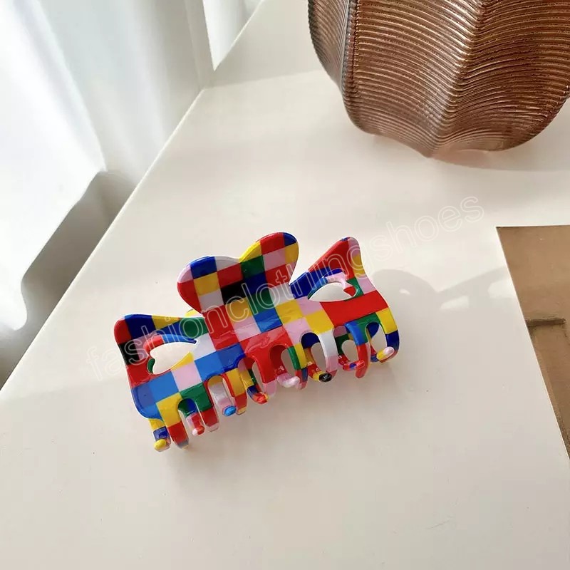 Temperament Hair Clip Imitate Acetate Checkered Classic Retro Clmaps Design Colorful Hair Claw Women Headwear