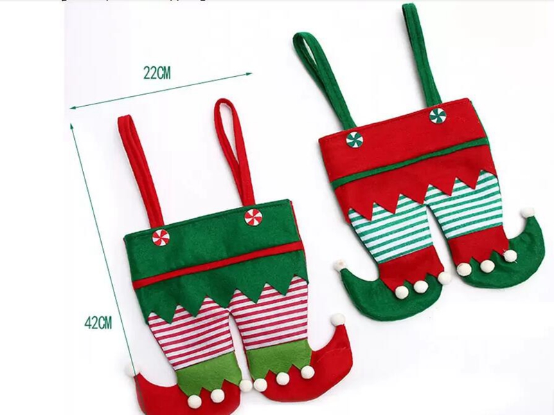 Non Woven Fabric Christmas Elf Pants Stocking Candy Bag Kids X-mas Party Decoration Ornament Gift