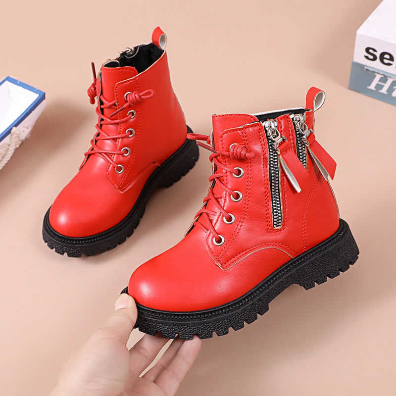 Boots Child Ankle PU Winter Leather Shoes Toddler Girl Double Zip Platform Girls Sneakers Red Fashion Booties Casual Y2210