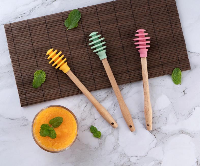 Silicone Tools Honey Spoon Drizzle Stick Honeys Mixing Stirrer Dip Spiral Server Kitchen Gadget Tool SN4719