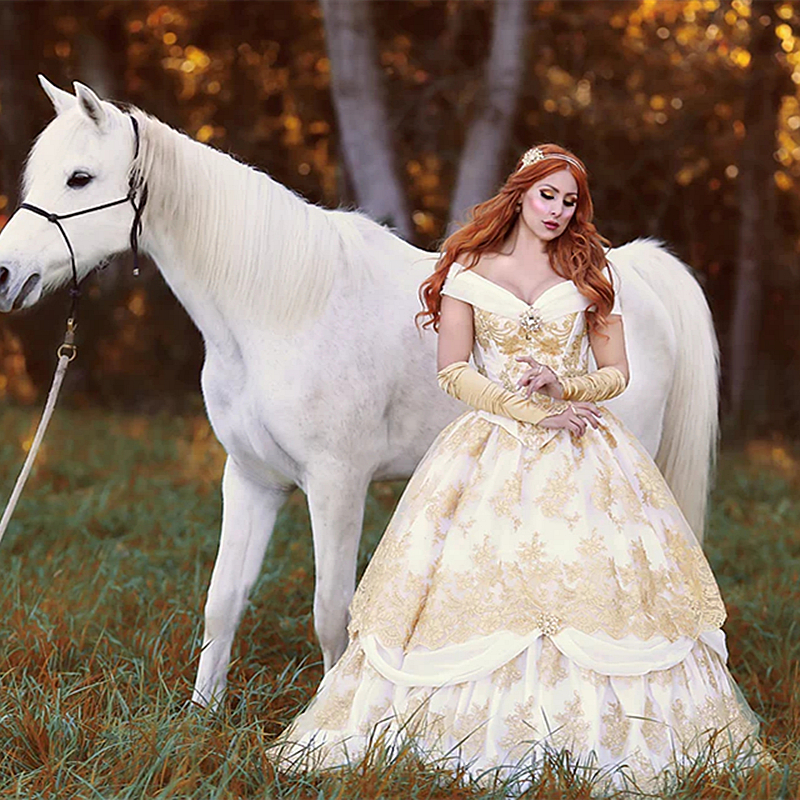 Vintage Ivory And Gold A-Line Wedding Dresses Bridal Gowns 2023 Appliques Off Shoulder Corset Floor Length Country Robe De mariee Gothic Style Black C