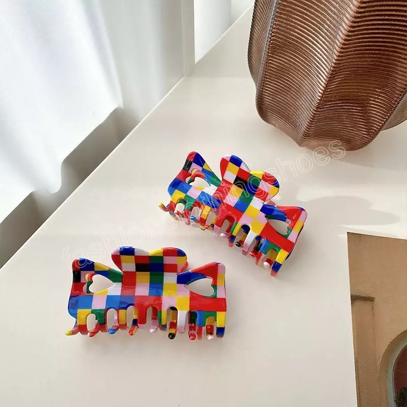 Temperament Hair Clip Imitate Acetate Checkered Classic Retro Clmaps Design Colorful Hair Claw Women Headwear