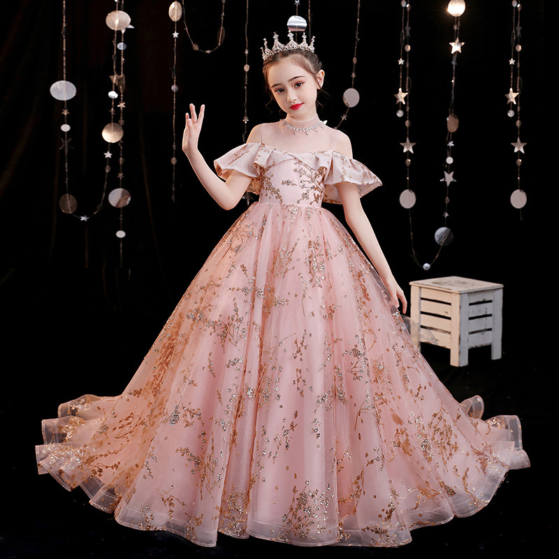 luxury Vintage Flower Girls Dresses for Bohemian Wedding Little Kid sequined Empire Waist Champagne Lace Pageant pink First Communion Gowns