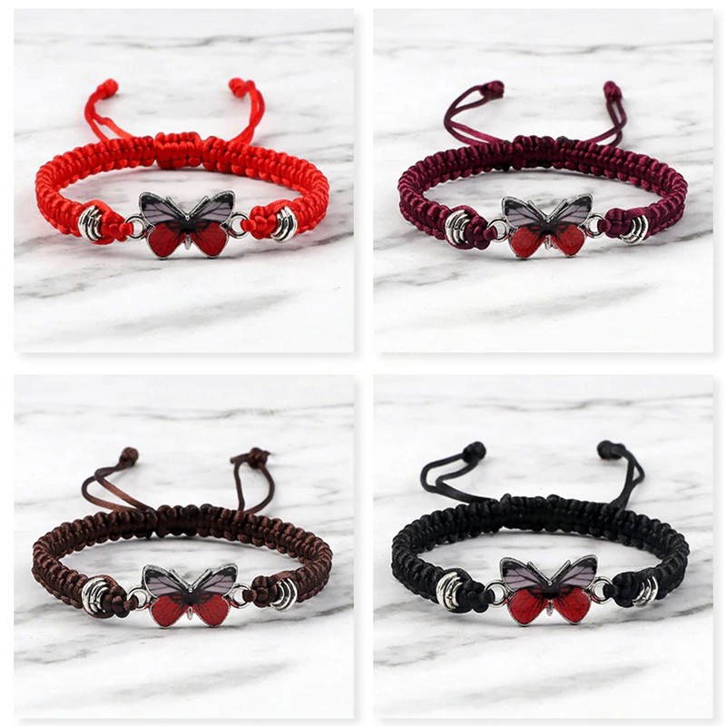 Handmade Braided String Bracelet For Women Butterfly Pendant Adjustable Charm Bracelets&Bangles Girl Jewelry Friends Gifts