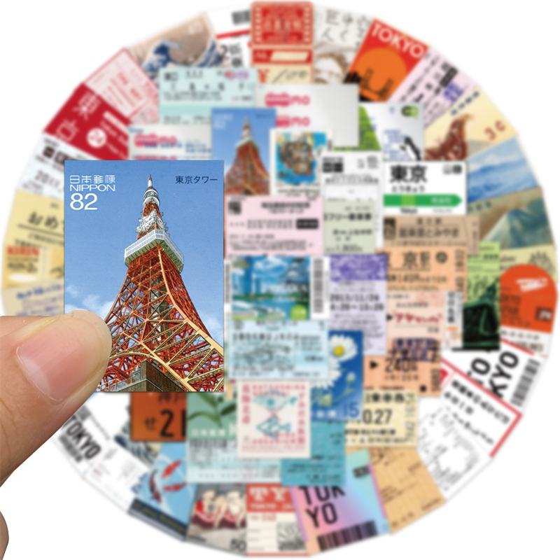 60pcs Tokyo Travel Souvenir Tickets Stickers Vintage Japan Ticket Graffiti Stickers Cartoon Decals Kids Toy DIY Suitcase Scrapbook Phone Laptop Sticke